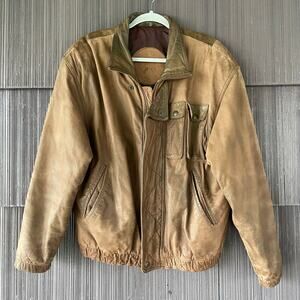🔥Vintage Hunting Horn Classic Leather Bomber Aviator Jacket Distressed Grunge